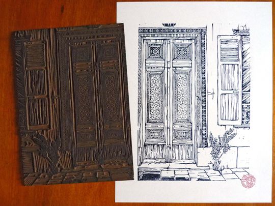 Discover Original linocut "Porte Troyenne"
