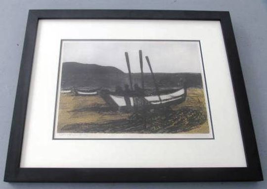 Discover Hand Signed Francis Kelly "Net Bending" H/C Framed Aquatint Etching Print Art