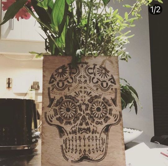 Discover Sugar skull wood burning piece, wall hanging, printed wall art, pyrography