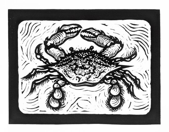 Discover Crab by Anita Hagan - Original Linocut / Linoleum Block Print on Paper