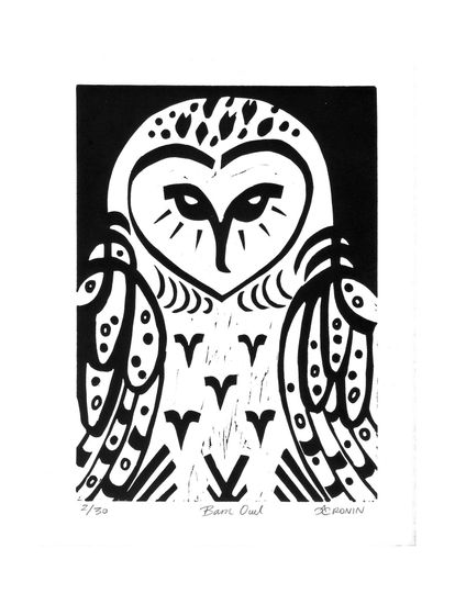 Discover Barn Owl b/w linocut (Edition of 30)