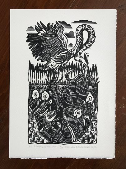 Discover As Above, So Below // Original linocut print