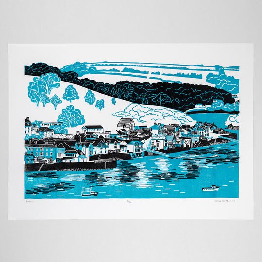 Discover Fowey two colour limited edition lino print