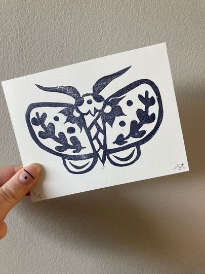 Discover Original Linocut Print, Moth, Butterfly, Botanical, Handmade Print, Ink Print