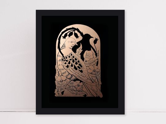 Discover Turtle Dove Linocut Print in Black and Gold