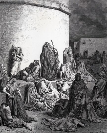 Discover DORE 1800's Religious Woodcut "The People of Jerusalem saddened by the Destruction" Gallery Framed SIGNED Certificate of Authenticity