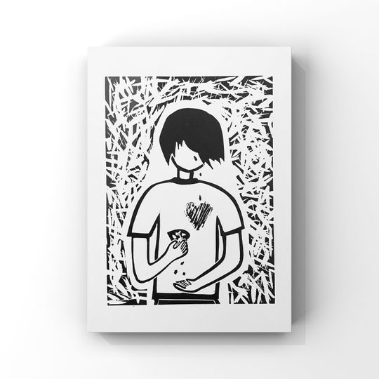 Discover Falling To Pieces - Linocut Print - Broken Heart