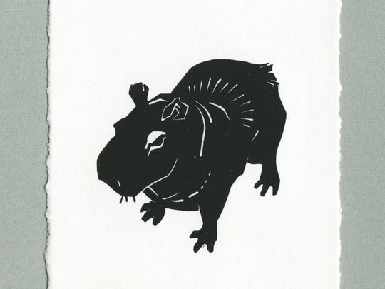 Discover Capybara Linocut Print - Handmade Printmaking - 5x7 Peru Wildlife Art - Deckle Edge - Black and White Animal Linoprint