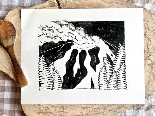 Discover Hawaii Volcano BlockPrint
