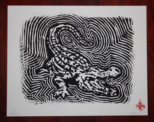 Discover Alligator Wall Art Black and White Linocut Print Gator Nature Wildlife