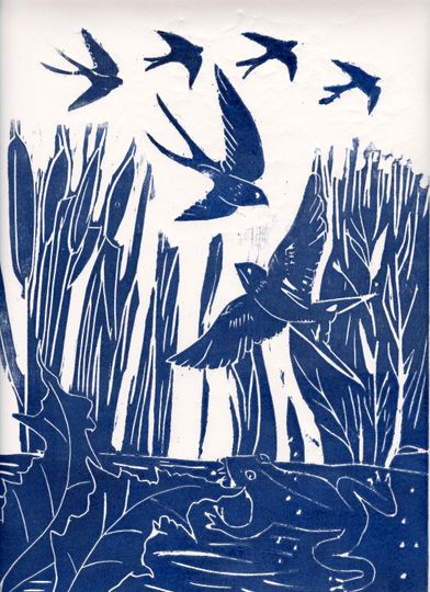 Discover Swallows in summer - dizzying heights - handmade wood block print - nature original - small limited edition - signed