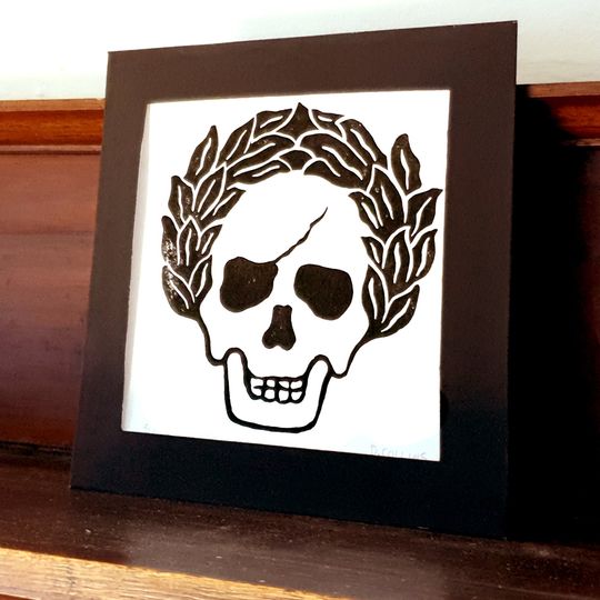 Discover Linocut Skull Print 2, Handprinted, Halloween, Spooky Gothic, Skeleton, Original Artwork, Scary Horror, Vintage Style Print