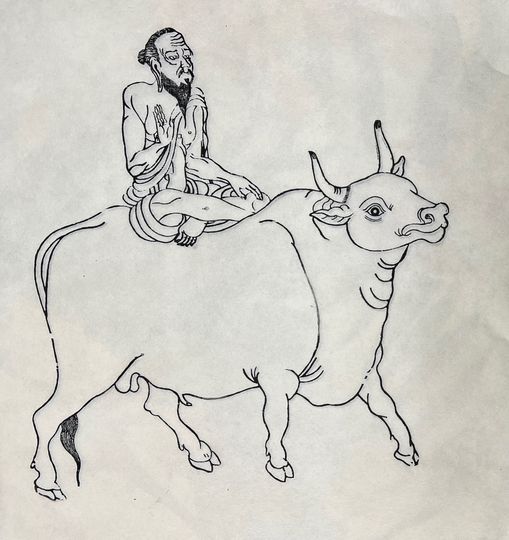 Discover Vintage Woodblock Print of Zen Story - Riding the Bull