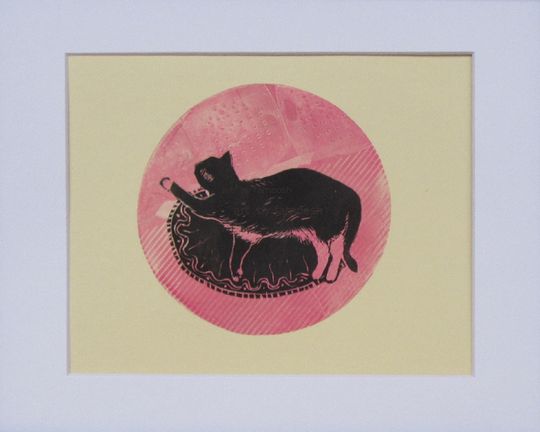 Discover Original Lino print, Fine art printmaking, Sleeping cat series #2 by Farnoosh Ahmadi, 11"x 14", Matted, Unframed, One of a kind