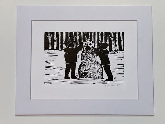 Discover Snowman Linocut