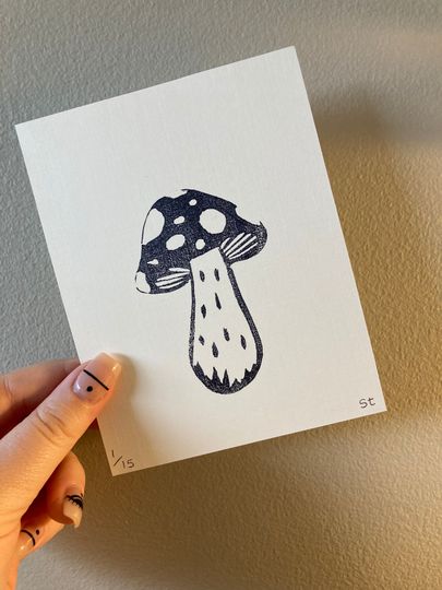 Discover Linocut original print, mushroom, stamp art