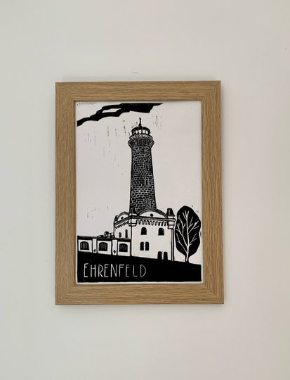 Discover Heliosturm Kln Ehrenfeld, Cologne, linoleum print DIN A4