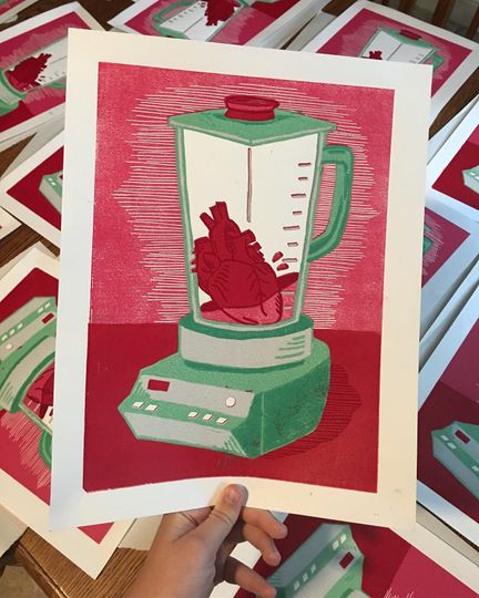 Discover Beautiful Oblivion | Limited Edition, Hand Carved, Original Linocut Reduction 11x14 Relief Print