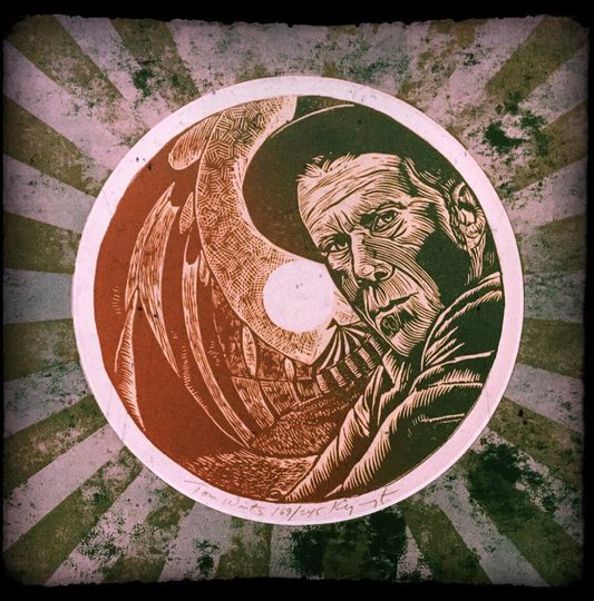 Discover Tom Waits original block print linocut art