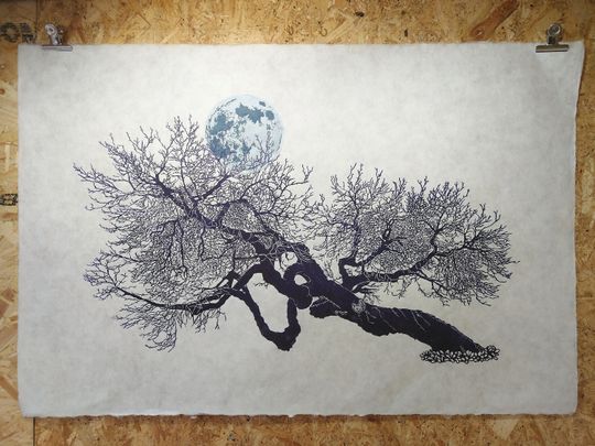 Discover Lesnes Abbey Mulberry Tree: Stunning hand carved and burnished lino print.