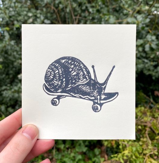 Discover Skater Snail Mini Print - Cottagecore Art