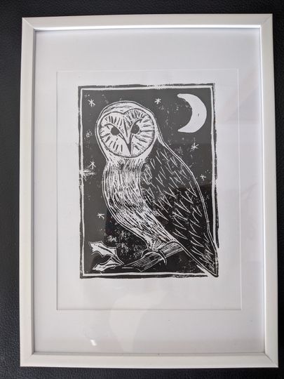 Discover Framed original barn owl linocut linoprint