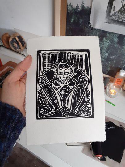 Discover original linocut, limited, "slow"