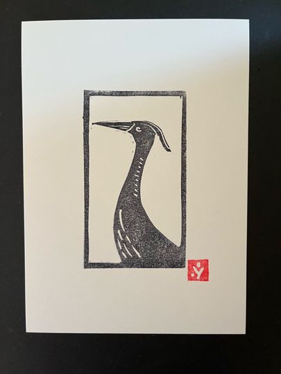 Discover Heron Lino Block Print-Small Linocut