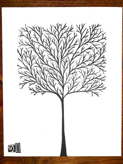 Discover Original Winter Tree Linocut block print Black minimalist