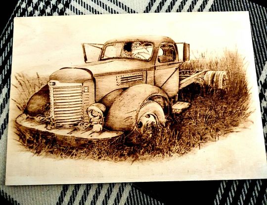 Discover Vintage Pickup Car Pyrography - Burned Wood Art