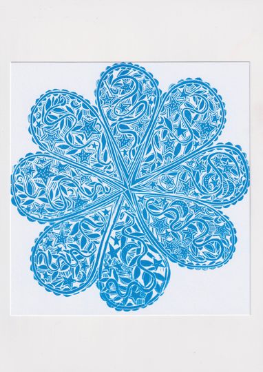 Discover Test Print Sale! Linocut Moon & Stars Flower/ Blue Original Lino Art