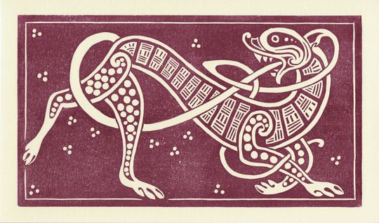 Discover Celtic Dog - hand-printed original lino-cut card designed and printed by Ian O'Halloran