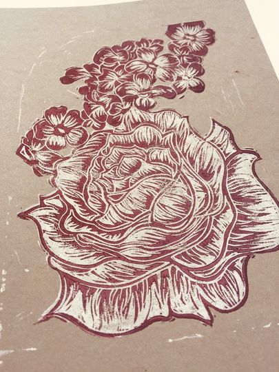 Discover Dual Colour Rose Original Handmade Lino Print