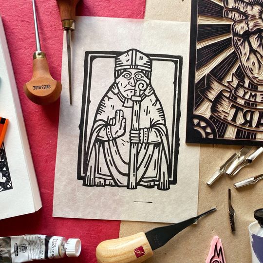 Discover Lewis Chessmen Bishop Linocut Print - Historical Artwork