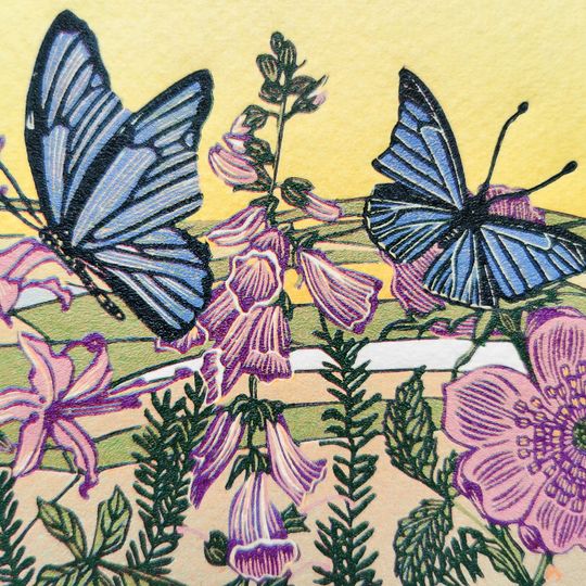 Discover Wild Flowers - Miniature Original Limited Edition Linoprint - 9 Layer Reduction Print - Mounted