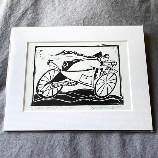 Discover Wall art for home and office - linocut (hand printed etching) - Speeding towards the goal - Black and white motivating art - gift