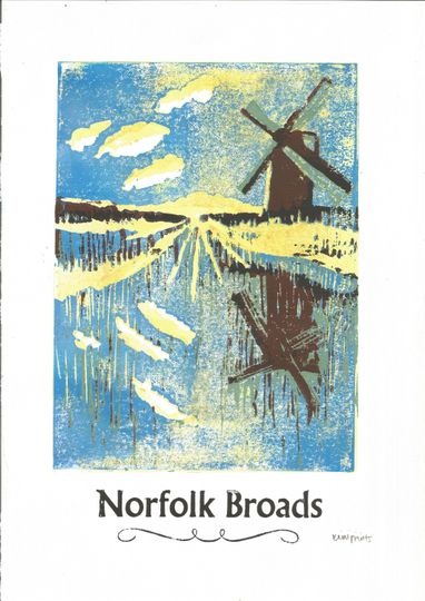 Discover Norfolk Broads Lino and Letterpress Print