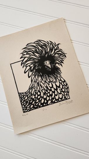 Discover Vic polish chicken linocut relief print
