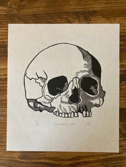 Discover Human skull limited edition Lino print