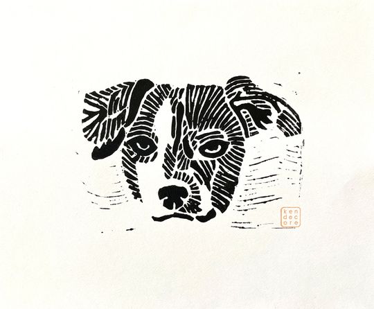 Discover Dog portrait "Yuki" linocut print, 8x10