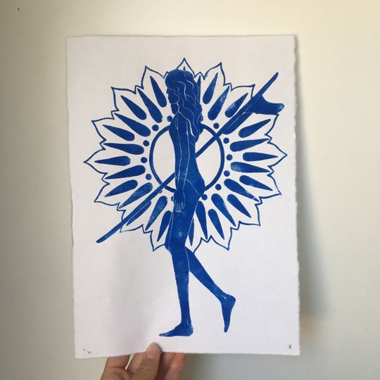 Discover Rising Linocut Print | Surf Art | Ocean | Waves | Surfer girl | Beach | Summer | Mandala
