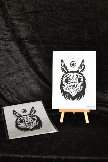 Discover Night Watcher: A5 Hand Printed Linocut Prints