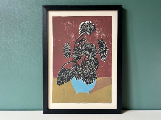 Discover Chrysanthemums II - Original Lino Print Art
