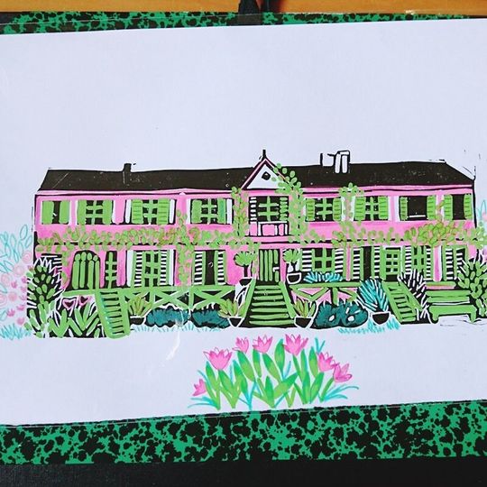 Discover Giverny's linocut "The House of Claude Monet"