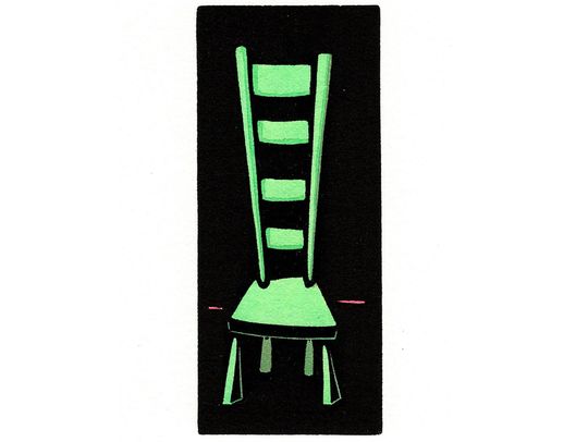 Discover NEW Original Linocut (1422) of a Green Chair