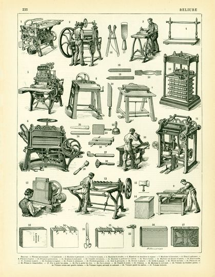 Discover 1897 Book Binding Machine Antique Large Size illustration original Larousse print french antique framing