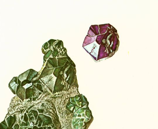 Discover 1970 Chrysoberyl. Alexandrite. Semiprecious Stones. Vintage geology Illustration.