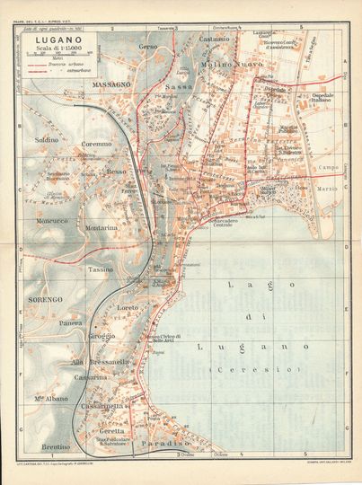Discover 1924 Lugano Switzerland Antique Map