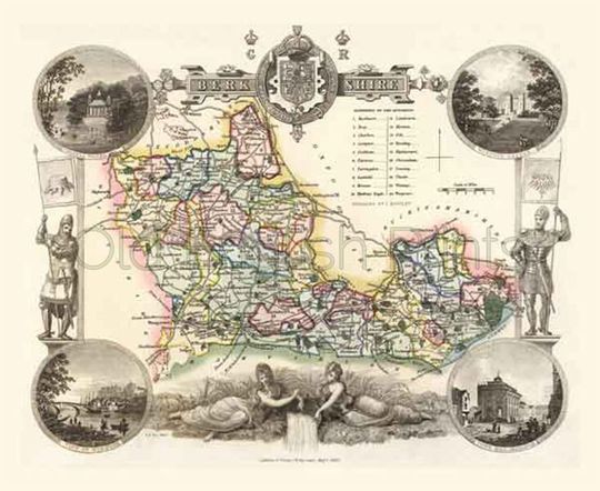 Discover Berkshire 1837 - Antique English County Map of Berkshire - Canvas Print choice of 2 sizes - FREE DELIVERY