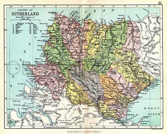 Discover Sutherland Shire - Antique Scottish County Map - A3 size 14.5x11 in. 37x27 cm PRINT Unframed - FREE DELIVERY